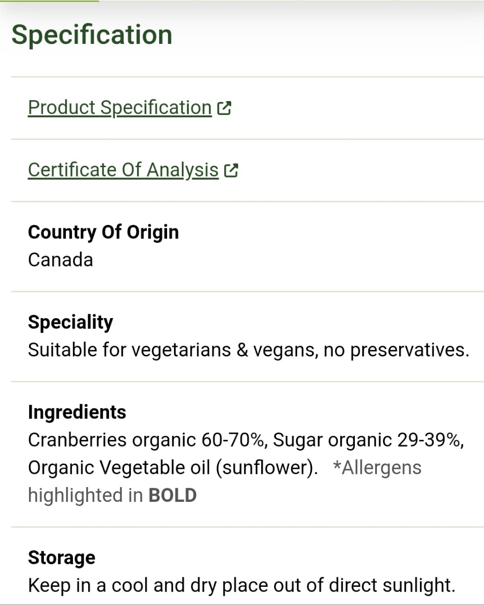 Organic Dried Cranberries