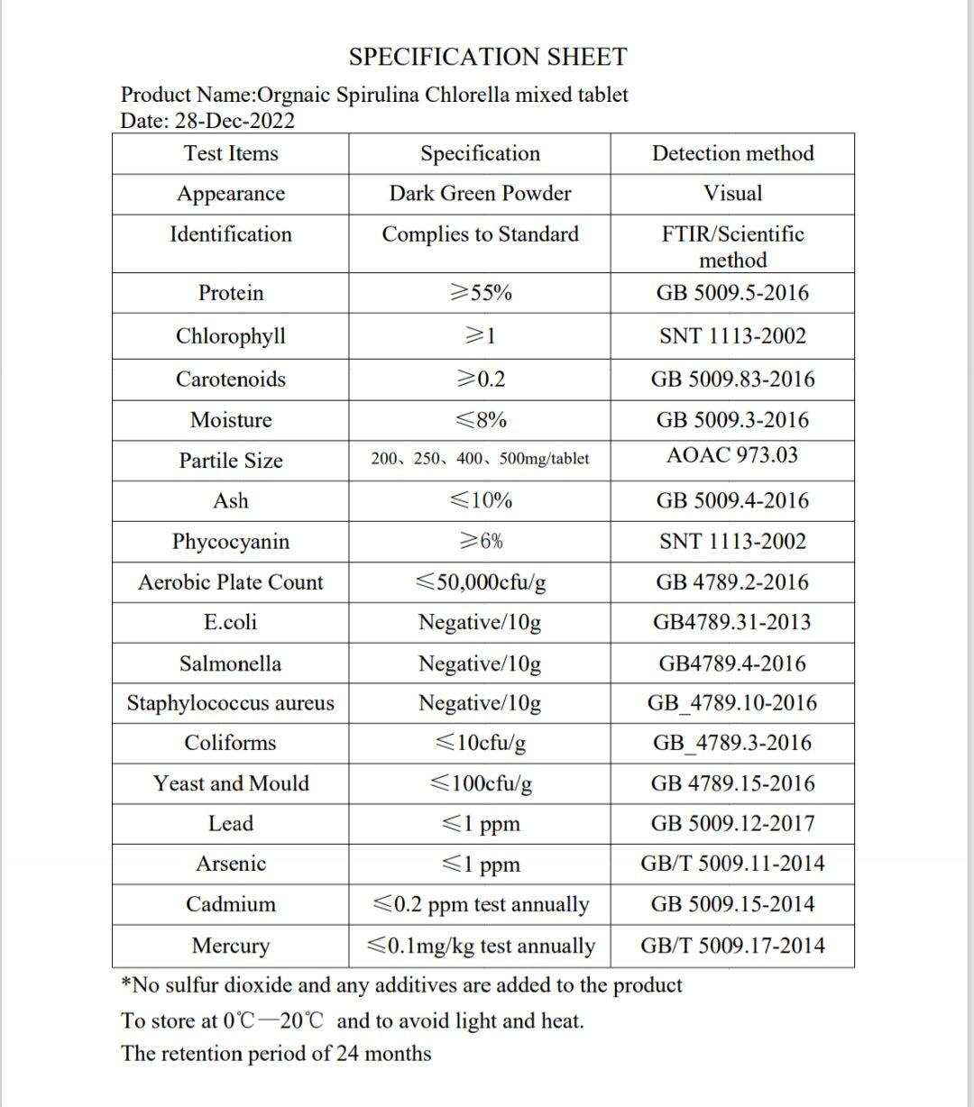 Organic Spirulina and Chlorella 120 Tablets