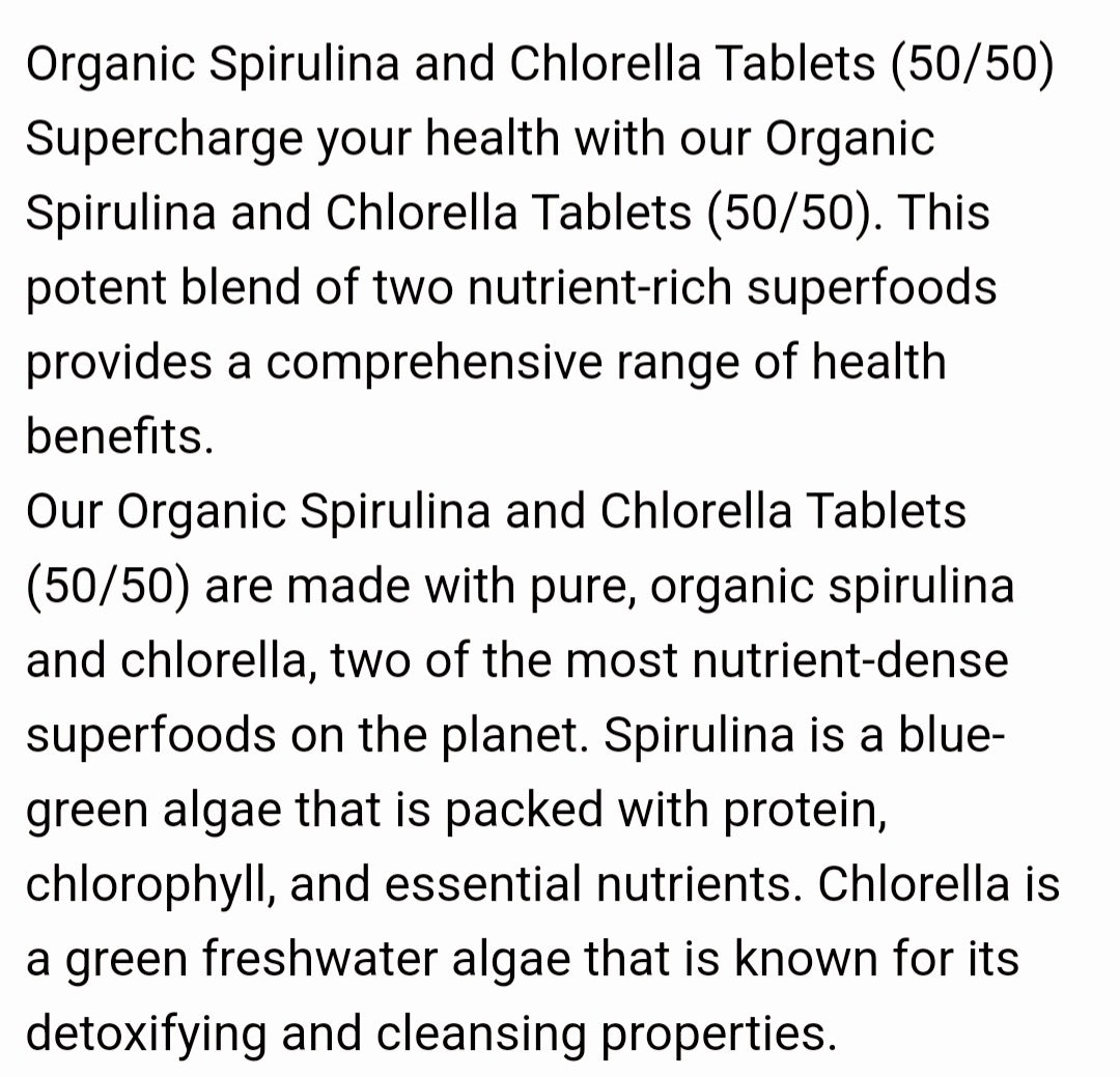 Organic Spirulina and Chlorella 120 Tablets